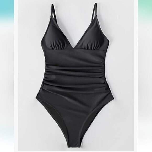 121.🆕 Small Cupshe Black One-Piece V Neck Swim Suit - Picture 4 of 6